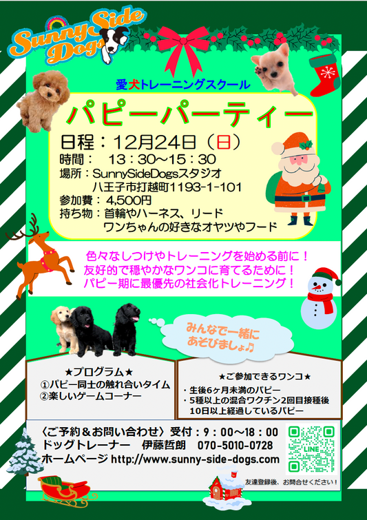 イベントのお知らせ： 12/24パピーパーティー